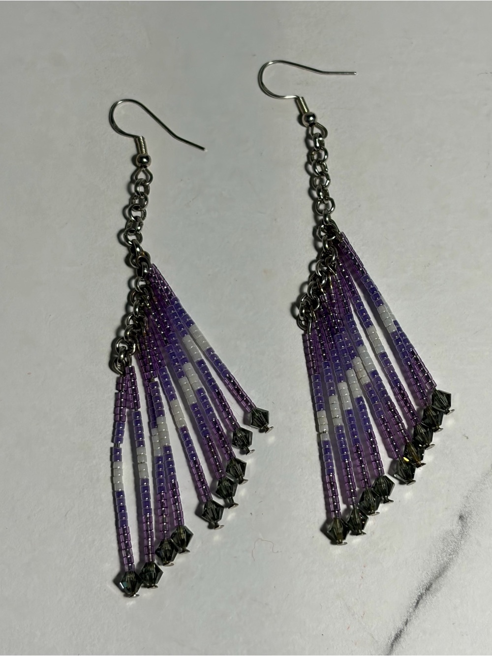 Purple Beaded Dangle Earrings